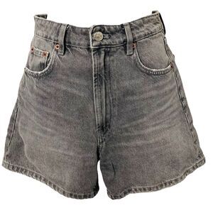 ZARA Womens Size 0 Denim Shorts Zip Button High Rise Distressed Gray 5 Pocket
